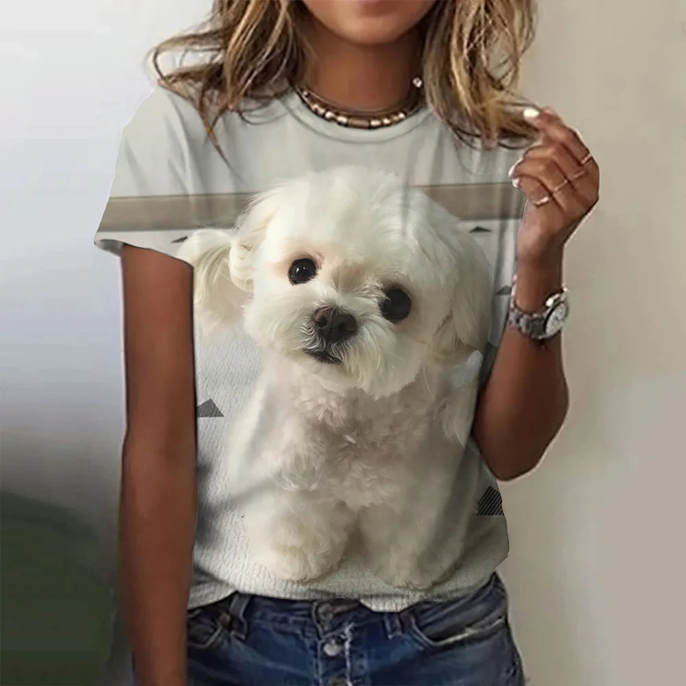 LVSANW 2024 New Style T-shirt For Women Cute Dog Graphic Print Female Tees Oversized T-Shirt Summer Women Clothing Short Sleeve Fashion