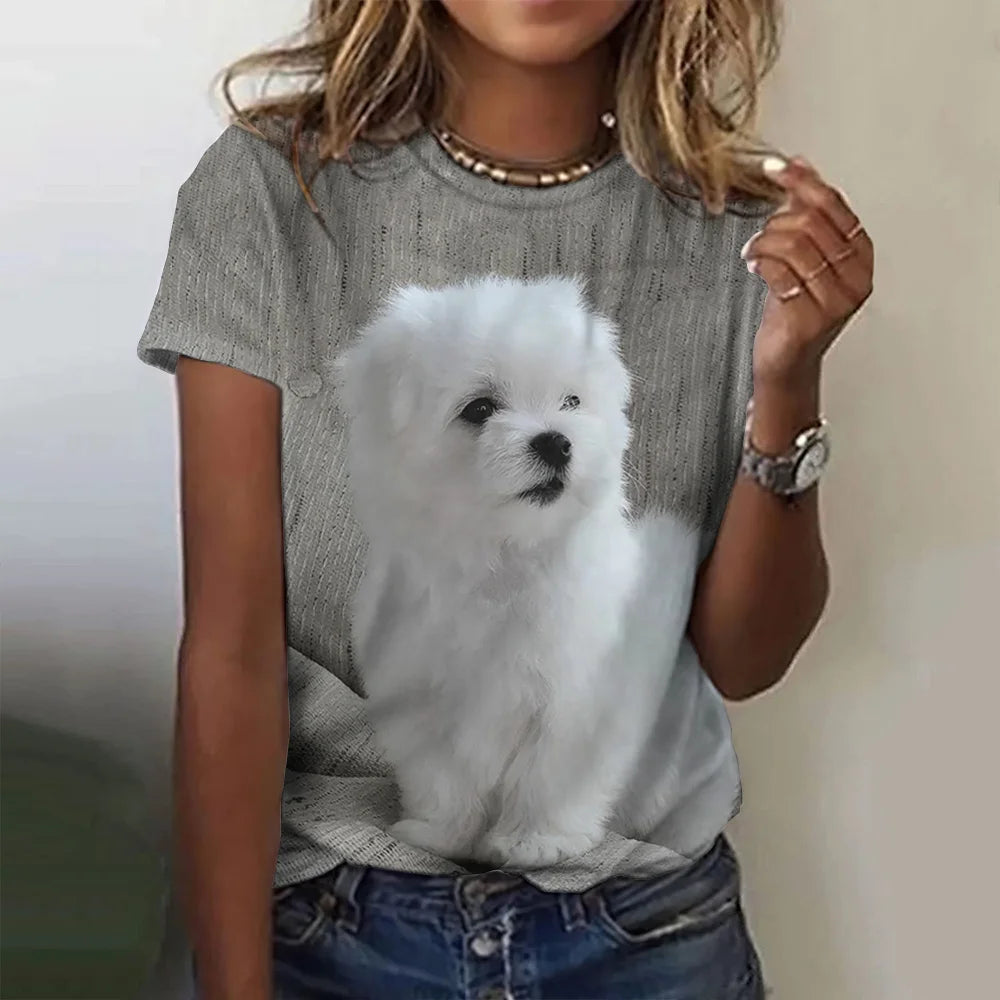 LVSANW 2024 New Style T-shirt For Women Cute Dog Graphic Print Female Tees Oversized T-Shirt Summer Women Clothing Short Sleeve Fashion