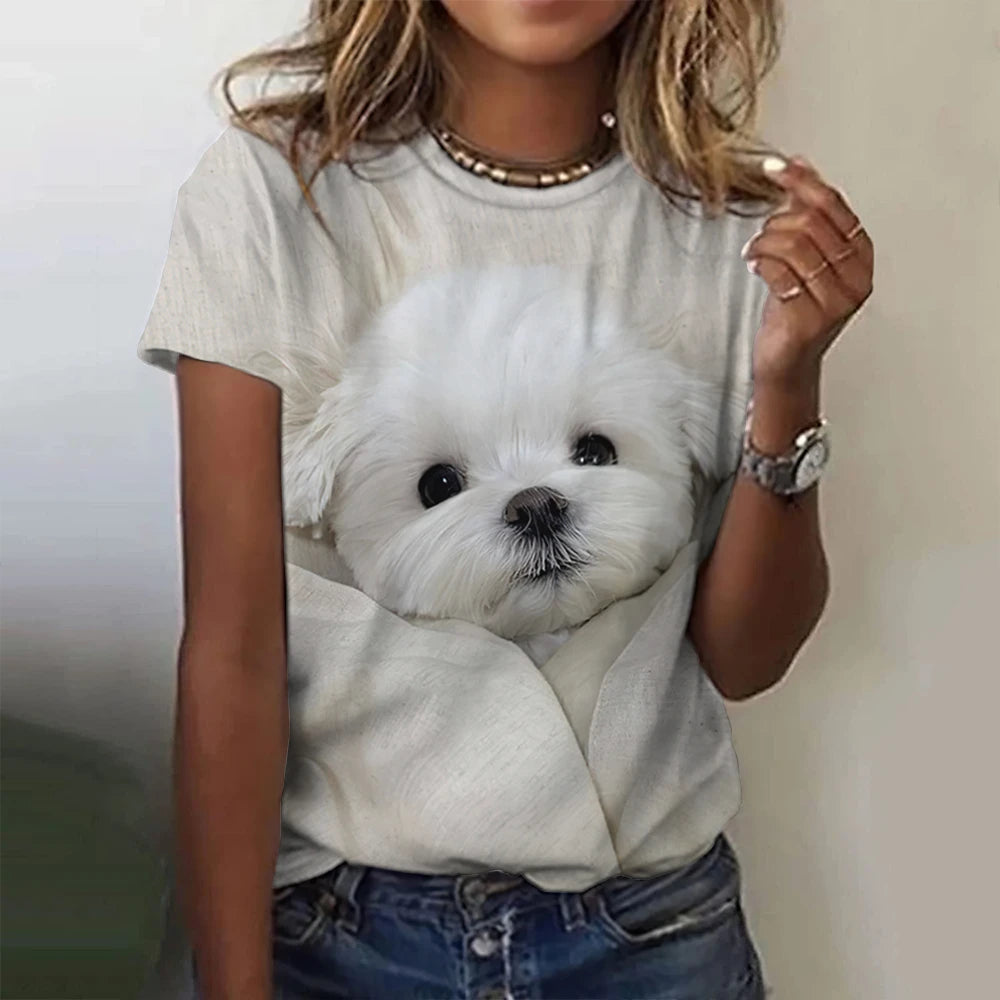 LVSANW 2024 New Style T-shirt For Women Cute Dog Graphic Print Female Tees Oversized T-Shirt Summer Women Clothing Short Sleeve Fashion