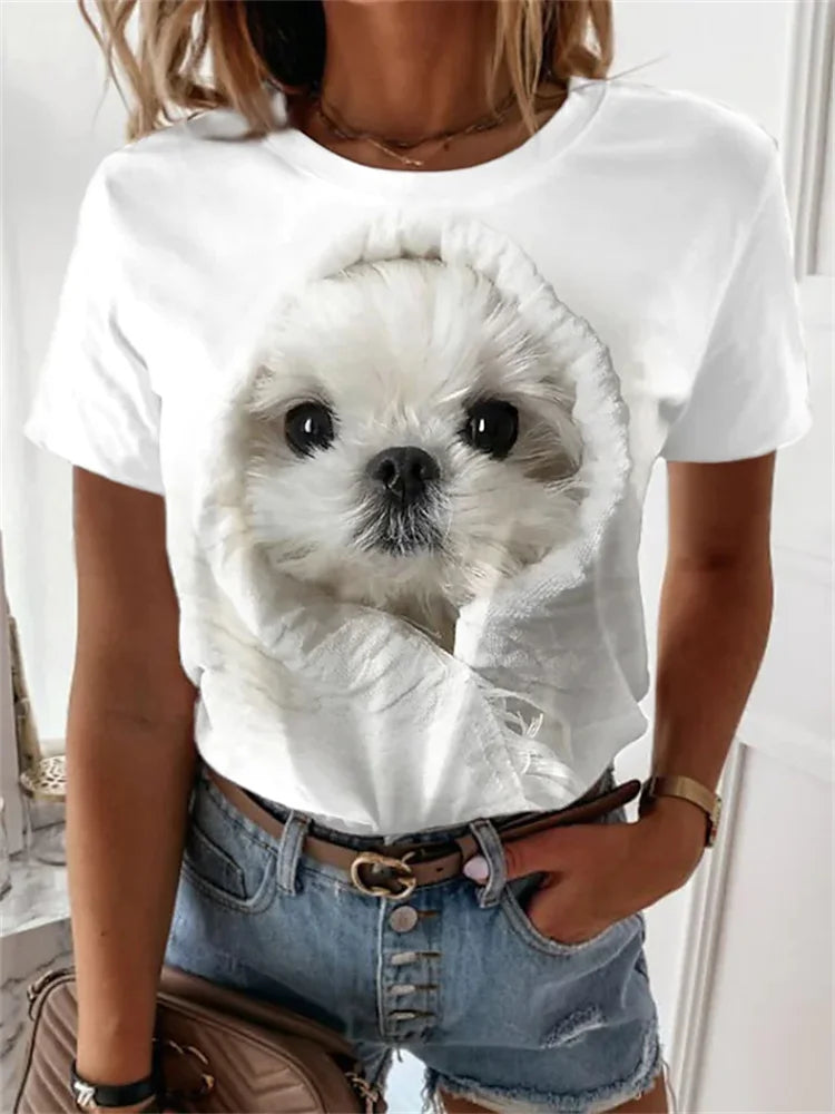 LVSANW 2024 New Style T-shirt For Women Cute Dog Graphic Print Female Tees Oversized T-Shirt Summer Women Clothing Short Sleeve Fashion