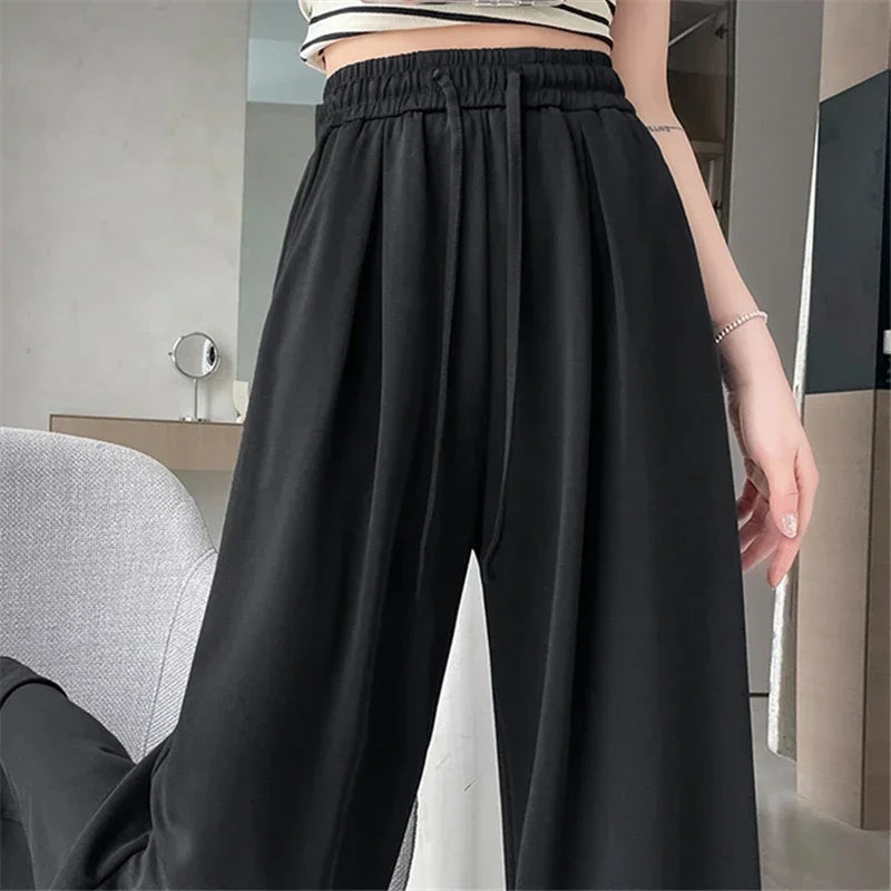 LVSANW 2024 New Summer Women's Casual Pants High Waist Solid Minimalism Loose Floor Length Wide Leg Trousers Female