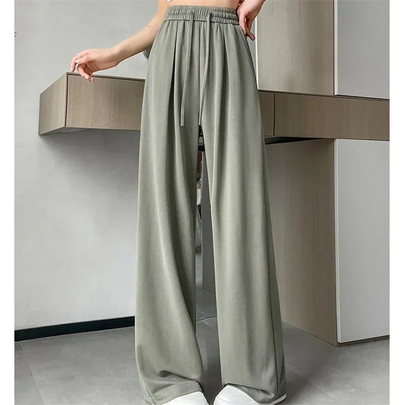 LVSANW 2024 New Summer Women's Casual Pants High Waist Solid Minimalism Loose Floor Length Wide Leg Trousers Female