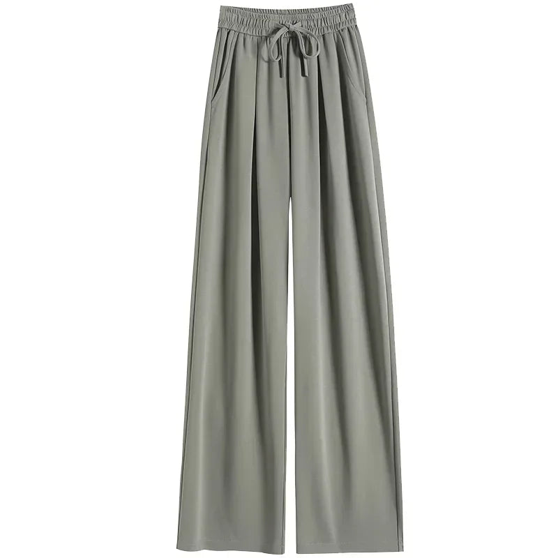 LVSANW 2024 New Summer Women's Casual Pants High Waist Solid Minimalism Loose Floor Length Wide Leg Trousers Female