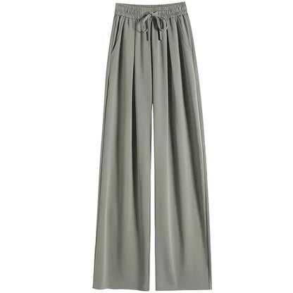 LVSANW 2024 New Summer Women's Casual Pants High Waist Solid Minimalism Loose Floor Length Wide Leg Trousers Female