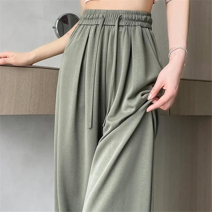 LVSANW 2024 New Summer Women's Casual Pants High Waist Solid Minimalism Loose Floor Length Wide Leg Trousers Female