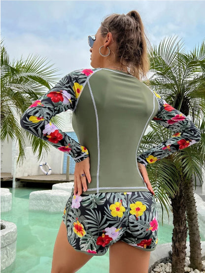 LVSANW 2024 New Tankini Women Swimsuit Tropical Print Bikini Set Long Sleeve Swimwear Summer Shorts Beachwear Female Bathing Suit