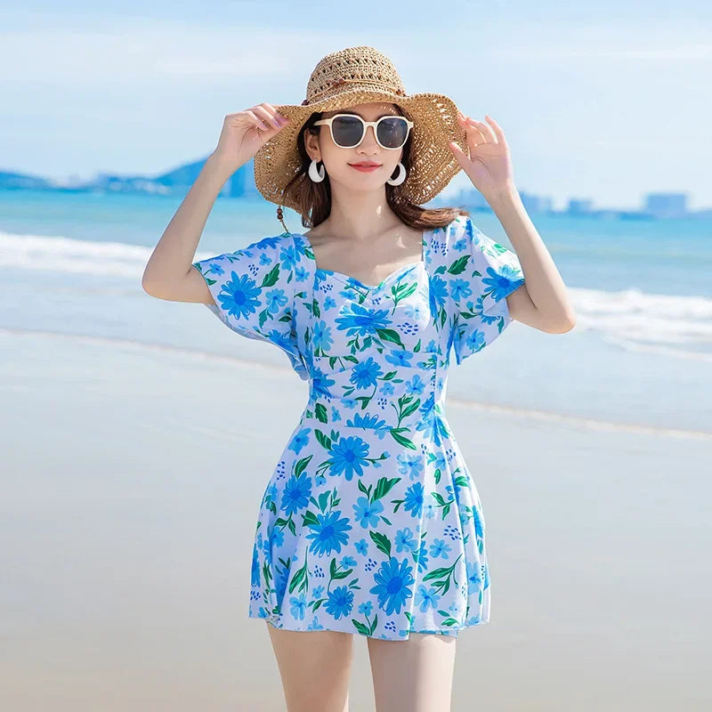 LVSANW 2024 New Women's Spa Swimsuit Slimming Mermaid Style One-piece Suit Flower Printed Japanese Style Micro-plus Size