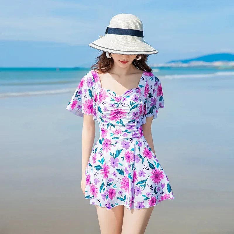 LVSANW 2024 New Women's Spa Swimsuit Slimming Mermaid Style One-piece Suit Flower Printed Japanese Style Micro-plus Size