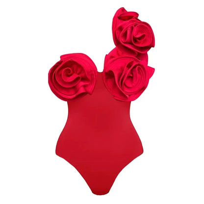 LVSANW 2024 New Women‘s Swimsuit and Skirt Sexy Red 3D Flower One Piece  bikini set two pieces  Beachwear Bathing Suit  Swimwear