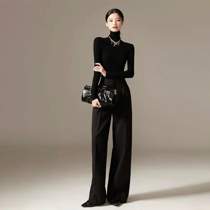 LVSANW 2024 Spring New Pants High Waist Wide Leg Pants Draping Effect Tight Waist Long Pants High-Looking Slide Suit or Women