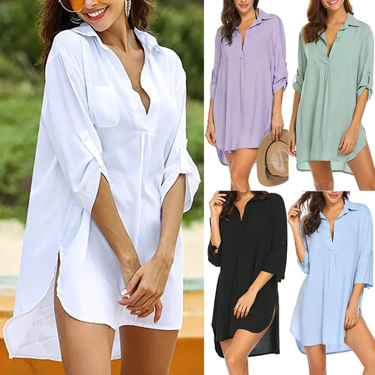 LVSANW 2024 Spring/Summer AliExpress Wish European and American women's deep V-neck fashionable beach sun protection swimsuit shirt dre