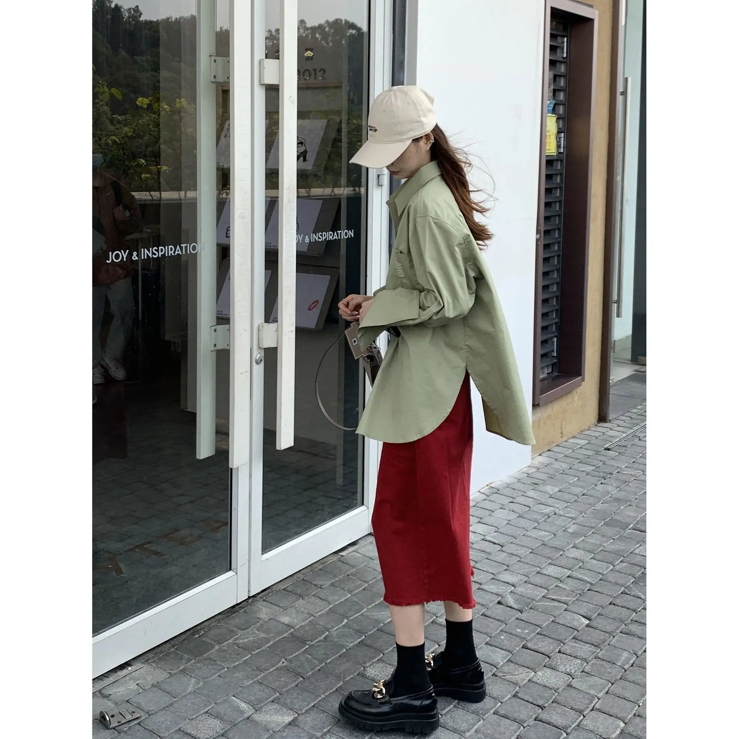 LVSANW 2024 Spring/Summer Fashionable Style Avocado Green Long Sleeved Shirt Women's Thin Loose Solid PU Coat Shirt