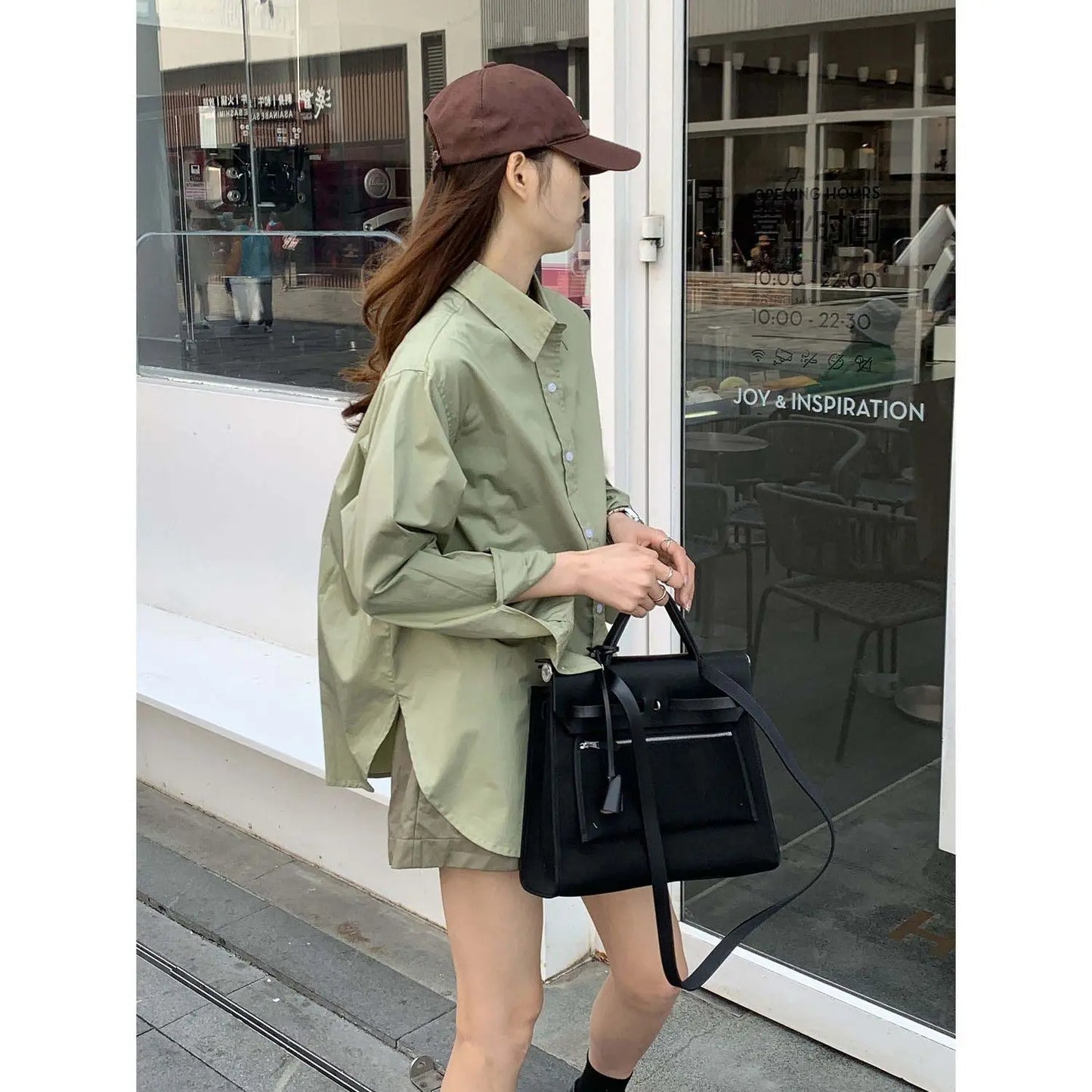 LVSANW 2024 Spring/Summer Fashionable Style Avocado Green Long Sleeved Shirt Women's Thin Loose Solid PU Coat Shirt