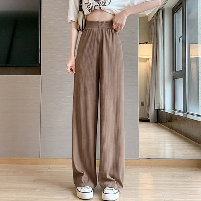 LVSANW 2024 Spring Summer Ice Silk Wide Leg Pants for Women Korean Thin Chiffon High Waist Saggy Loose Straight Casual Fashion Trousers