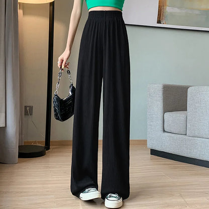 LVSANW 2024 Spring Summer Ice Silk Wide Leg Pants for Women Korean Thin Chiffon High Waist Saggy Loose Straight Casual Fashion Trousers