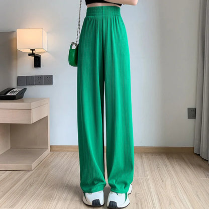 LVSANW 2024 Spring Summer Ice Silk Wide Leg Pants for Women Korean Thin Chiffon High Waist Saggy Loose Straight Casual Fashion Trousers