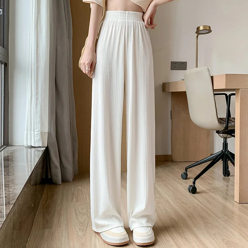 LVSANW 2024 Spring Summer Ice Silk Wide Leg Pants for Women Korean Thin Chiffon High Waist Saggy Loose Straight Casual Fashion Trousers