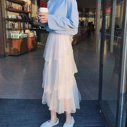 LVSANW 2025 Spring and Summer Cake Skirt Fashion Long Section Fairy Net Yarn Skirt Gauze Skirt Women Long Skirt