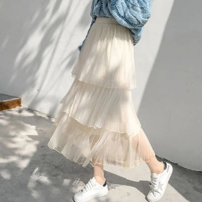 LVSANW 2025 Spring and Summer Cake Skirt Fashion Long Section Fairy Net Yarn Skirt Gauze Skirt Women Long Skirt