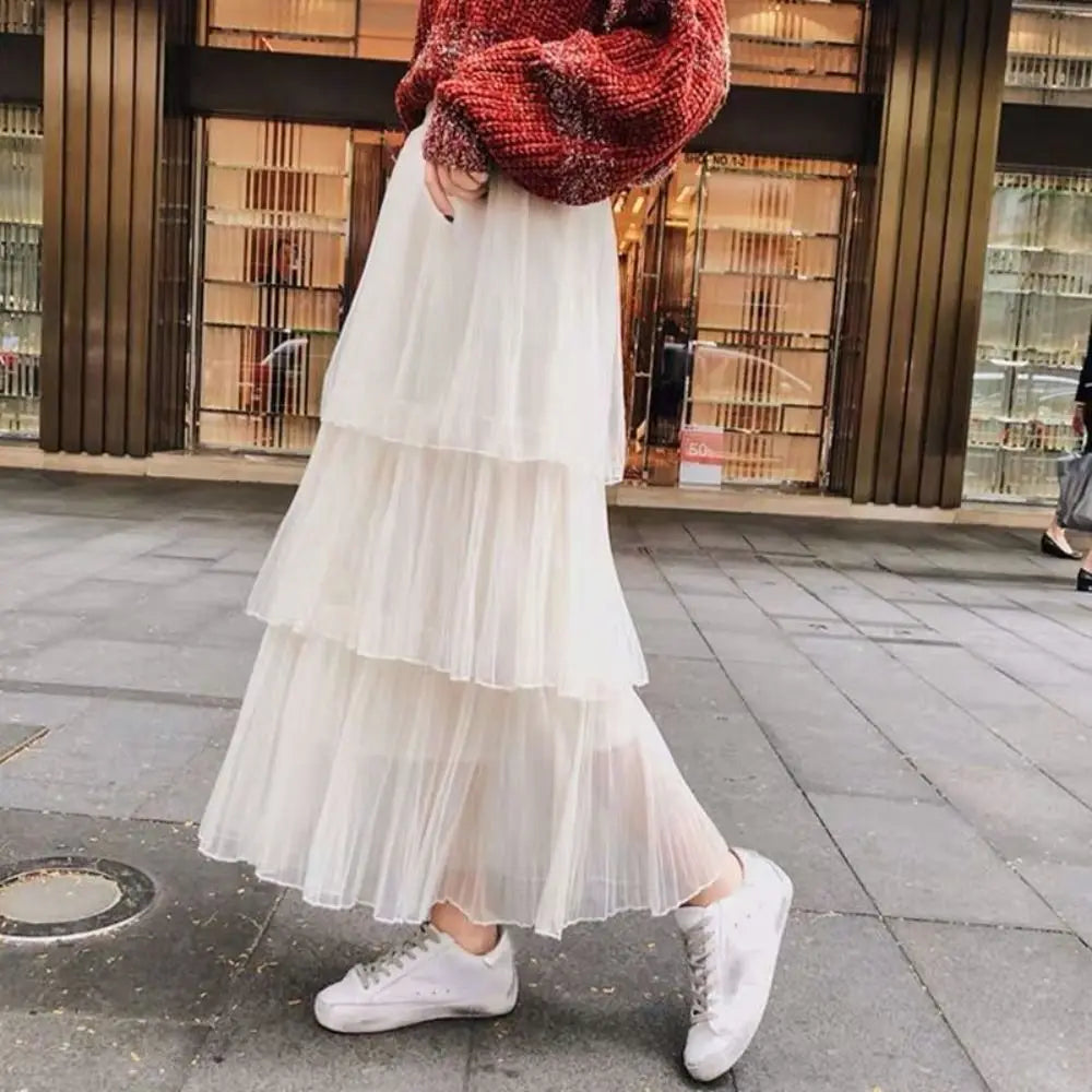 LVSANW 2025 Spring and Summer Cake Skirt Fashion Long Section Fairy Net Yarn Skirt Gauze Skirt Women Long Skirt