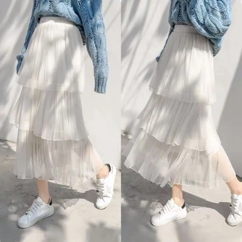 LVSANW 2025 Spring and Summer Cake Skirt Fashion Long Section Fairy Net Yarn Skirt Gauze Skirt Women Long Skirt