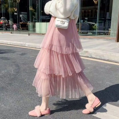 LVSANW 2025 Spring and Summer Cake Skirt Fashion Long Section Fairy Net Yarn Skirt Gauze Skirt Women Long Skirt