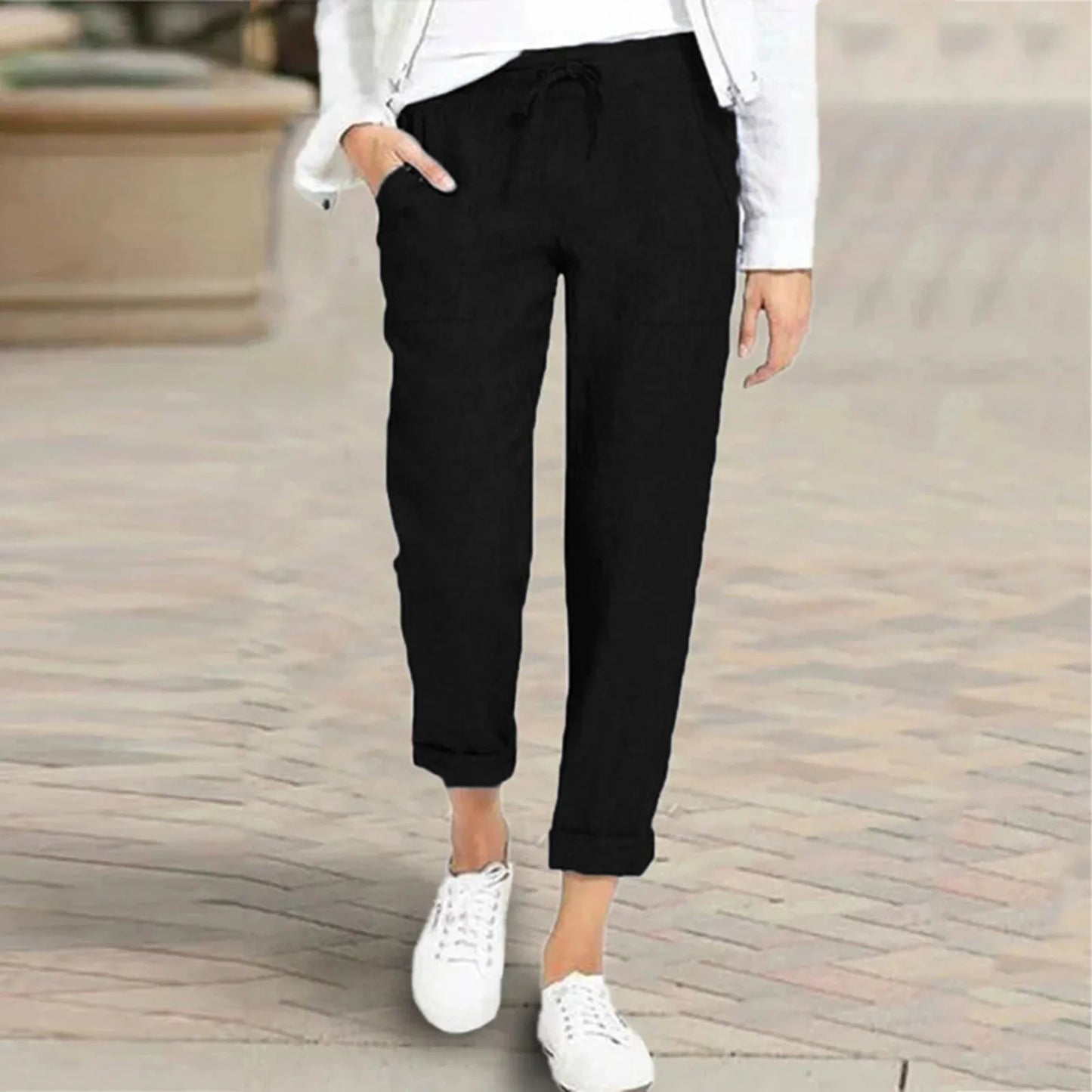 LVSANW 2024 Summer Autumn Women Thin Pants Black Pockets Loose Oversize Baggy Trousers Female Summer Casual Fashion Office Lady Bottom