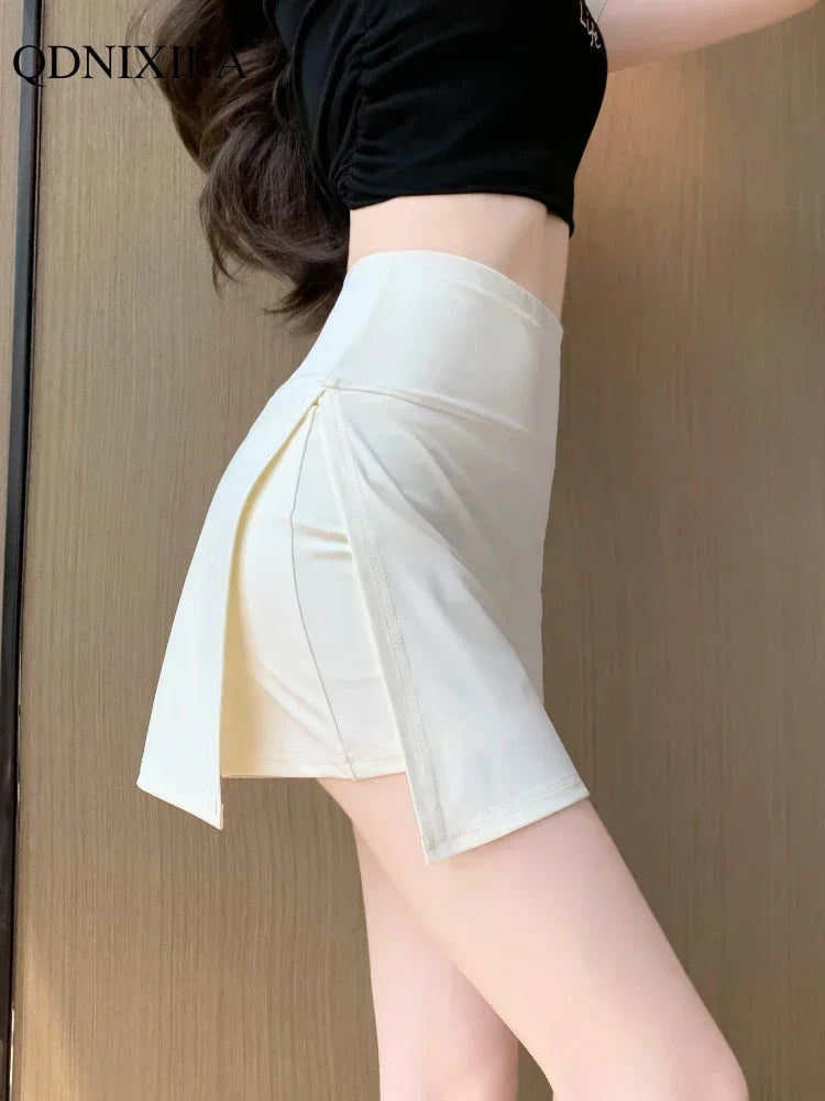 LVSANW 2024 Summer New Korean Style Women's Skirts Side Slit Hight Waist Sports A-line Yoga Skirts Shorts Elegant Hip Wrap Skirt Pants