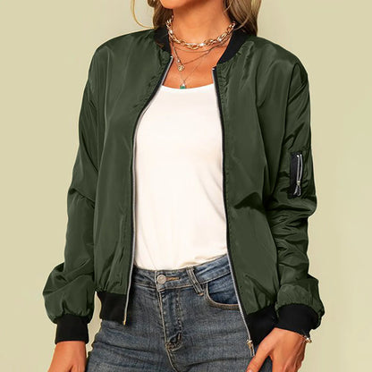 LVSANW 2025 Summer Women Jackets Tops Fashion Basic Bomber Jacket Streetwear Long Sleeve Coat Female Solid Color Casual Outerwear