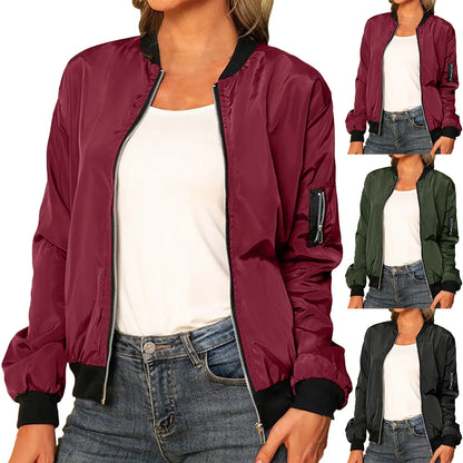 LVSANW 2025 Summer Women Jackets Tops Fashion Basic Bomber Jacket Streetwear Long Sleeve Coat Female Solid Color Casual Outerwear