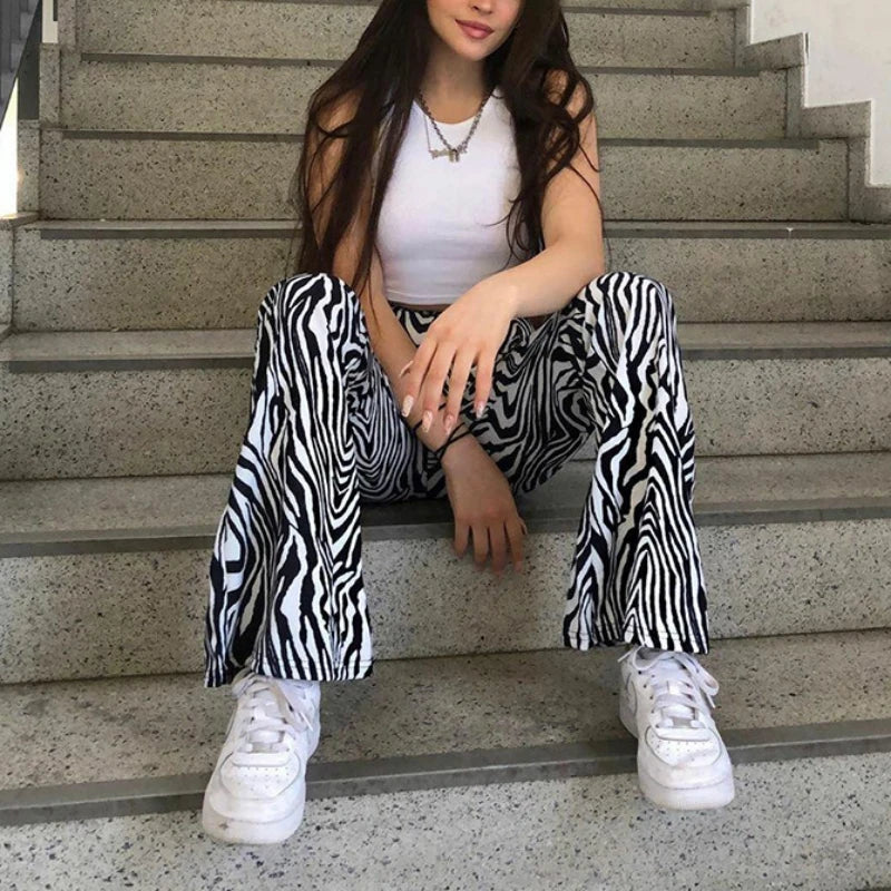 LVSANW 2024 Summer Zebra Print Wide Leg Pants Y2K Trousers Sexy High Waist Women New Fashion Casual Female Stripe Streetwear 16395