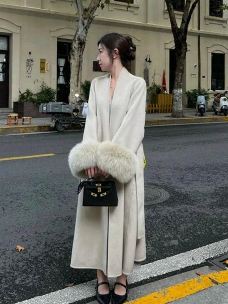 LVSANW 2024 Warm Long Coat With Belt Women's Elegant Warm Wool Blend Trench Coat Winter Clothes Fashion Outerwear Trench Coat