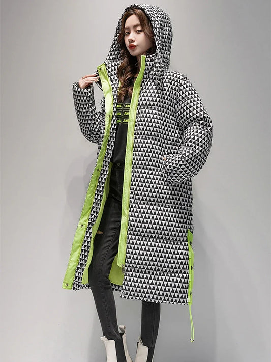 LVSANW 2024 Winter Warm Parka Plaid Long Sonw Coat Women's Fashion Thicken Hooded Puffer Jacket Female Windproof Warm Outwear