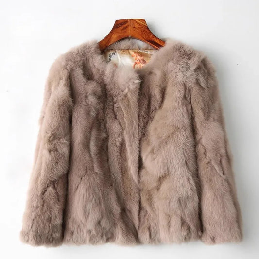 LVSANW 2025 Winter Women The Real Rabbit Fur Coat Natural Rex Rabbit Fur Coat The Fashion Super Thin Rabbit Fur Leather Fashion Jacket