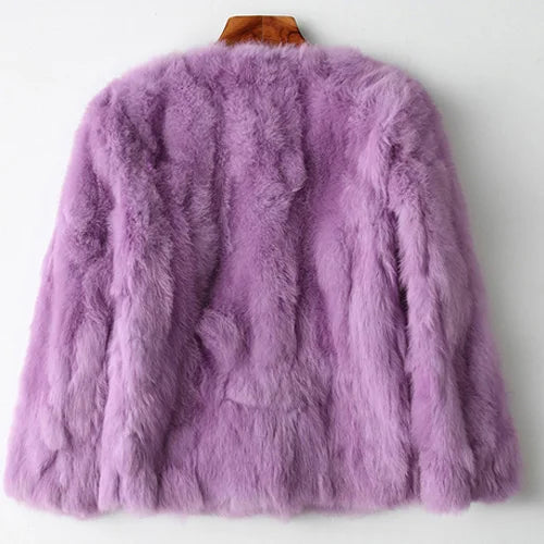 LVSANW 2025 Winter Women The Real Rabbit Fur Coat Natural Rex Rabbit Fur Coat The Fashion Super Thin Rabbit Fur Leather Fashion Jacket