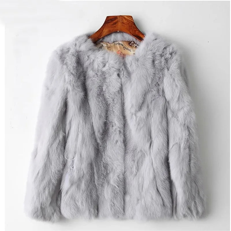 LVSANW 2025 Winter Women The Real Rabbit Fur Coat Natural Rex Rabbit Fur Coat The Fashion Super Thin Rabbit Fur Leather Fashion Jacket