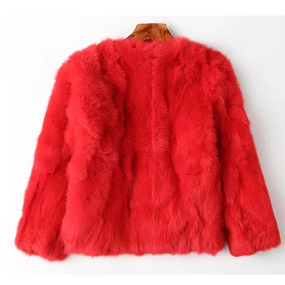 LVSANW 2025 Winter Women The Real Rabbit Fur Coat Natural Rex Rabbit Fur Coat The Fashion Super Thin Rabbit Fur Leather Fashion Jacket