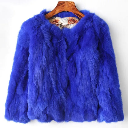 LVSANW 2025 Winter Women The Real Rabbit Fur Coat Natural Rex Rabbit Fur Coat The Fashion Super Thin Rabbit Fur Leather Fashion Jacket