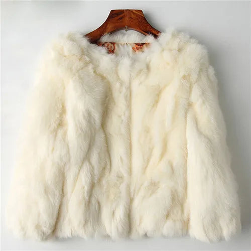 LVSANW 2025 Winter Women The Real Rabbit Fur Coat Natural Rex Rabbit Fur Coat The Fashion Super Thin Rabbit Fur Leather Fashion Jacket