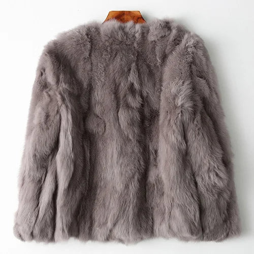 LVSANW 2025 Winter Women The Real Rabbit Fur Coat Natural Rex Rabbit Fur Coat The Fashion Super Thin Rabbit Fur Leather Fashion Jacket