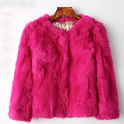 LVSANW 2025 Winter Women The Real Rabbit Fur Coat Natural Rex Rabbit Fur Coat The Fashion Super Thin Rabbit Fur Leather Fashion Jacket