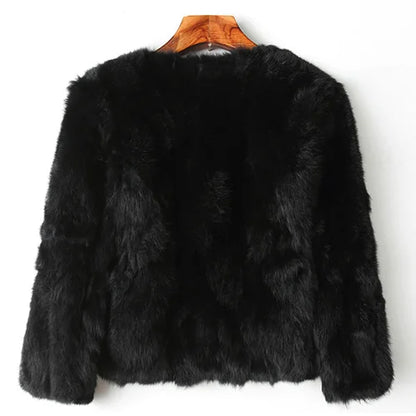 LVSANW 2025 Winter Women The Real Rabbit Fur Coat Natural Rex Rabbit Fur Coat The Fashion Super Thin Rabbit Fur Leather Fashion Jacket