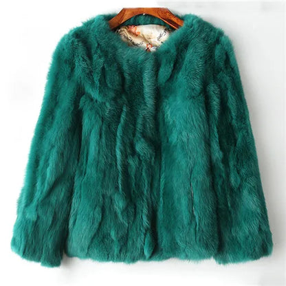 LVSANW 2025 Winter Women The Real Rabbit Fur Coat Natural Rex Rabbit Fur Coat The Fashion Super Thin Rabbit Fur Leather Fashion Jacket