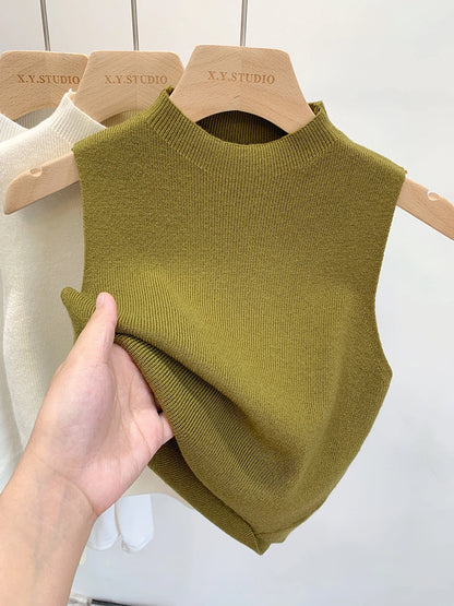 LVSANW 2024 Women Knitted Tank Top Summer Fall Slim Sweater Short Sleeveless Solid Spring Autumn Sweaters Pullovers