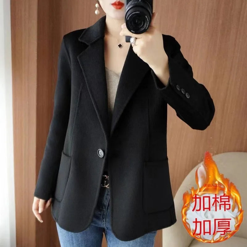 LVSANW 2024 Women Woolen Blazer Jacket Female Lining Autumn Suit Coat Femme Autumn And Winter Thickening Wool Blazer Coats Large Size