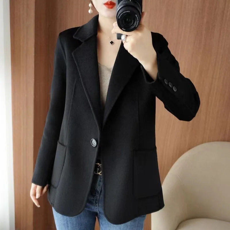 LVSANW 2024 Women Woolen Blazer Jacket Female Lining Autumn Suit Coat Femme Autumn And Winter Thickening Wool Blazer Coats Large Size