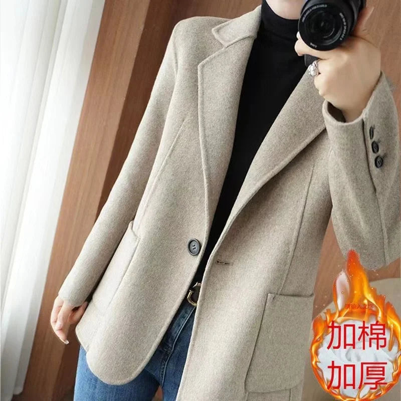 LVSANW 2024 Women Woolen Blazer Jacket Female Lining Autumn Suit Coat Femme Autumn And Winter Thickening Wool Blazer Coats Large Size