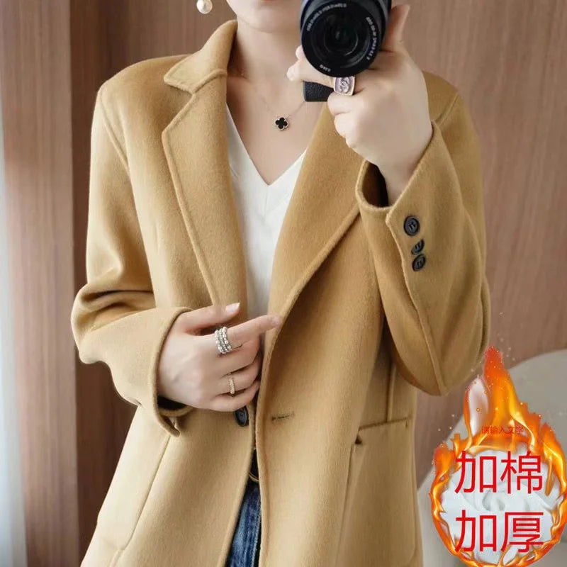 LVSANW 2024 Women Woolen Blazer Jacket Female Lining Autumn Suit Coat Femme Autumn And Winter Thickening Wool Blazer Coats Large Size