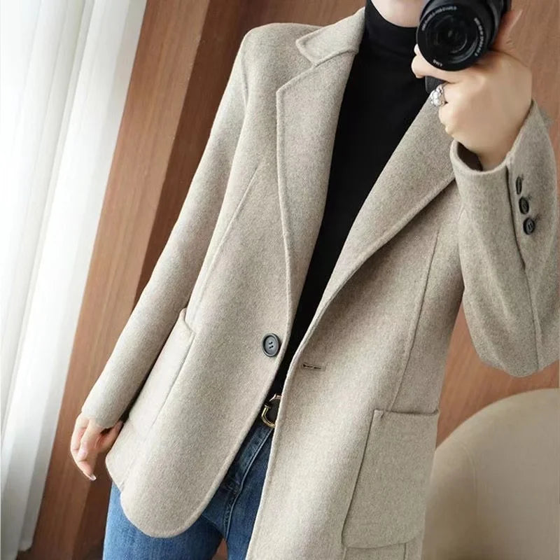 LVSANW 2024 Women Woolen Blazer Jacket Female Lining Autumn Suit Coat Femme Autumn And Winter Thickening Wool Blazer Coats Large Size