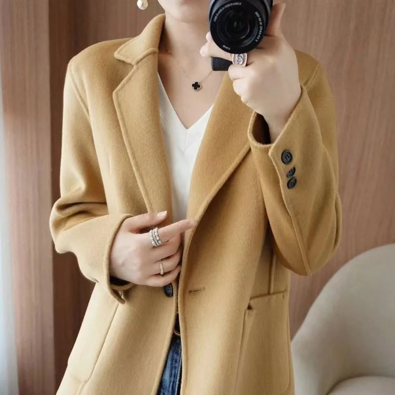 LVSANW 2024 Women Woolen Blazer Jacket Female Lining Autumn Suit Coat Femme Autumn And Winter Thickening Wool Blazer Coats Large Size